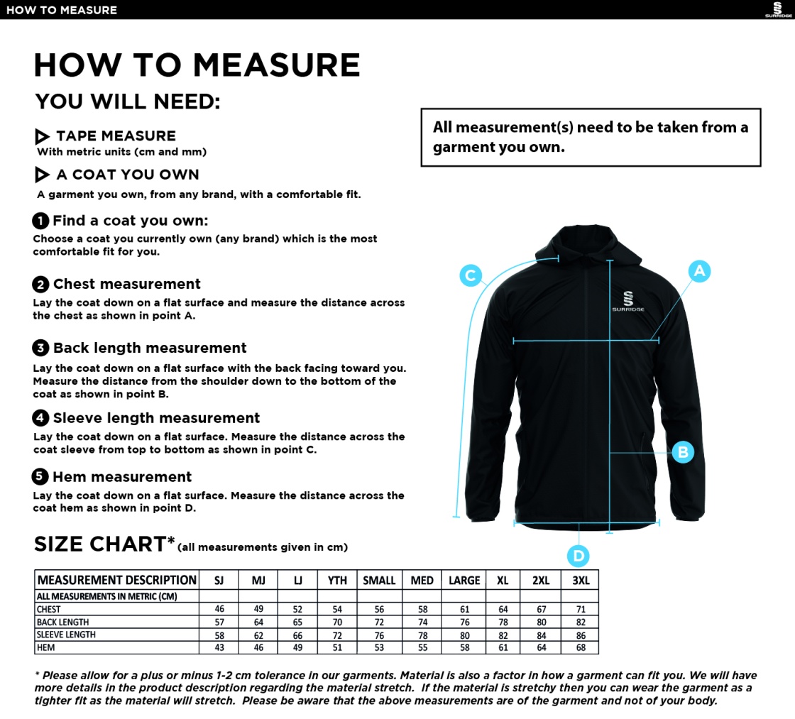 HYTHE & DIBDEN CC Dual Elite 1/4 Zip Hoody / Rain Jacket : Black - Size Guide