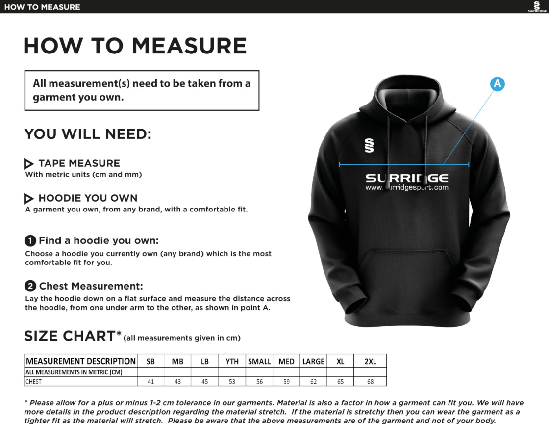 Hythe & Dibden CC - Blade Hoody - Size Guide