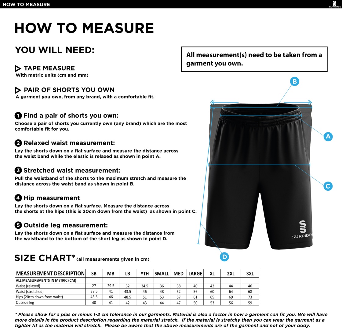 Hythe & Dibden CC - Ripstop Short - Size Guide