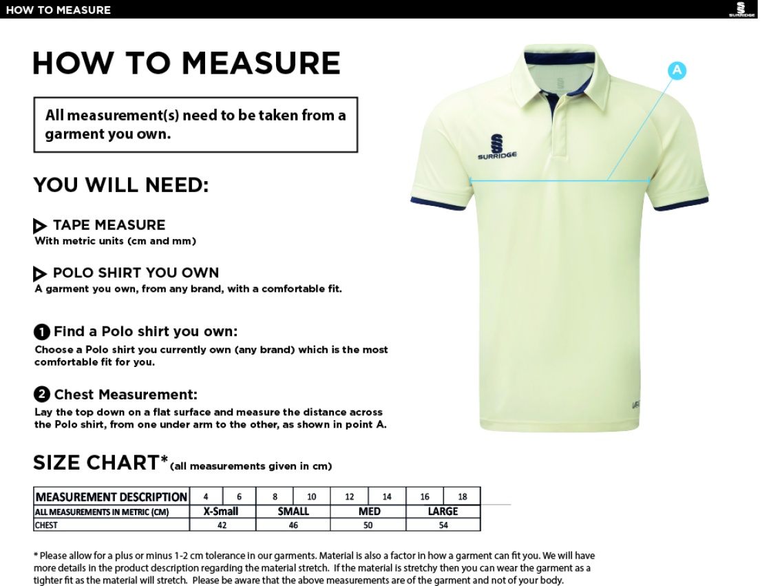 HYTHE & DIBDEN CC Dual Cricket Shirt Short Sleeve Womens - Size Guide