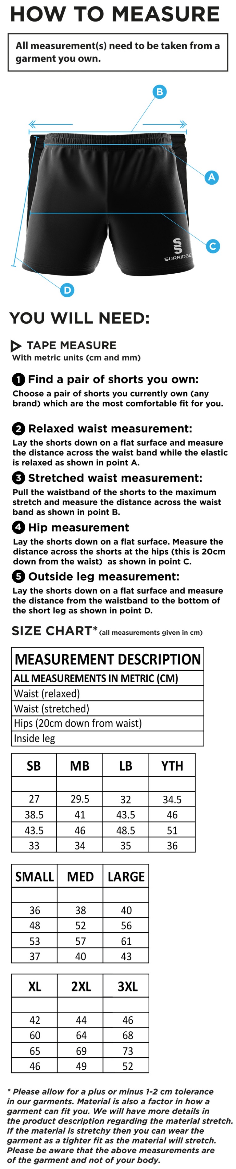 Hythe & Dibden CC - Dual Gym Shorts - Size Guide