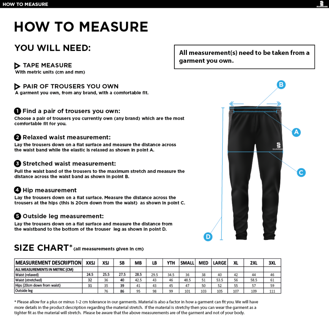Hythe & Dibden CC - Tek Slim Pant - Size Guide