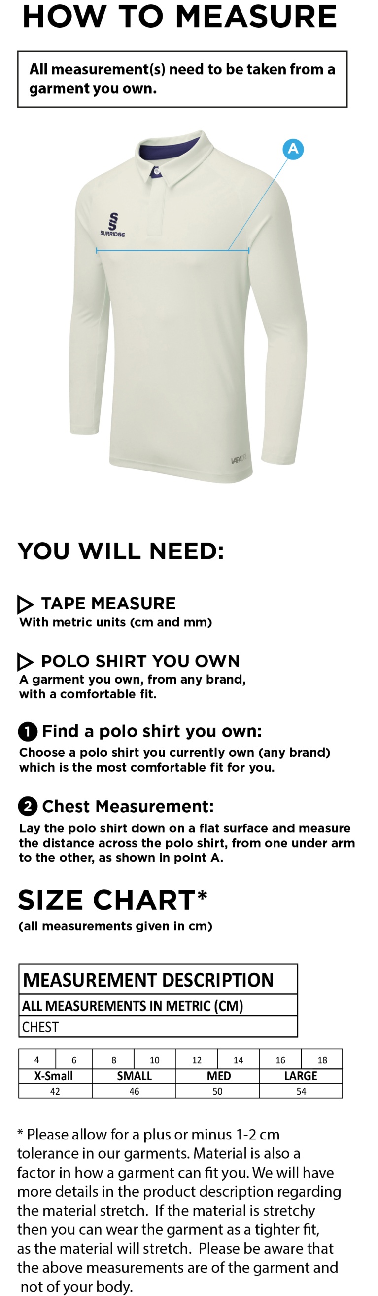 HYTHE & DIBDEN CC DUAL LONG SLEEVE CRICKET SHIRT (WOMENS)-Ivory - Size Guide