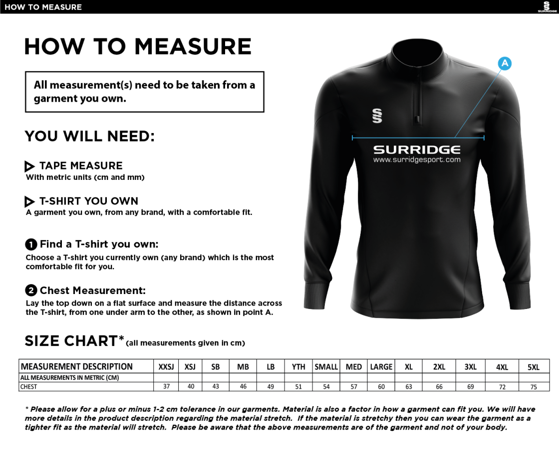 Hythe & Dibden CC - Blade Performance Top - Size Guide