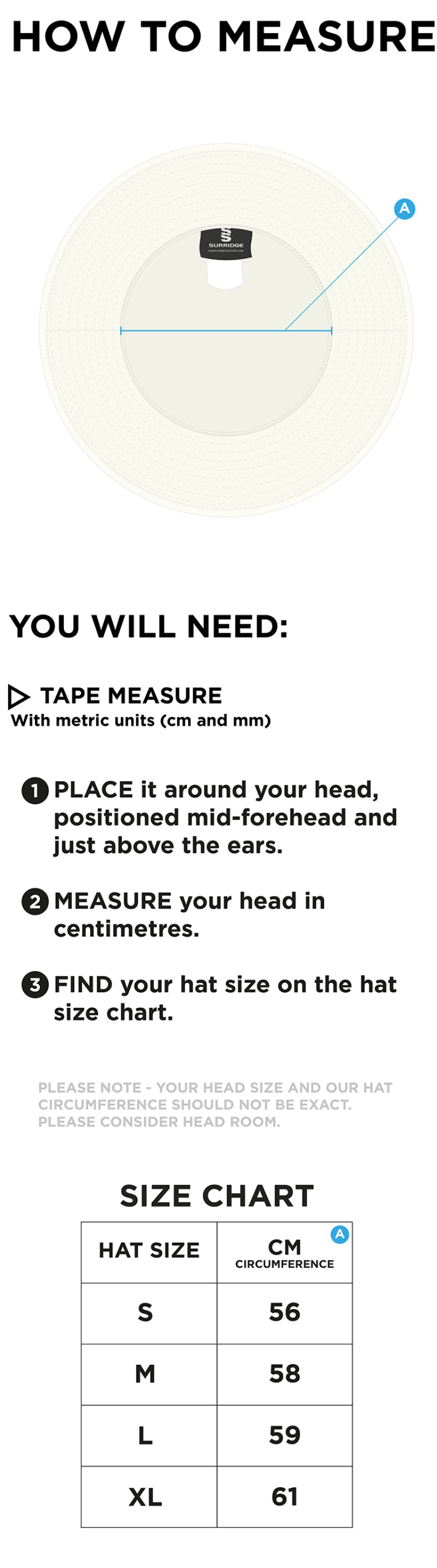 HYTHE & DIBDEN CC Floppy Hat - Ivory - Size Guide