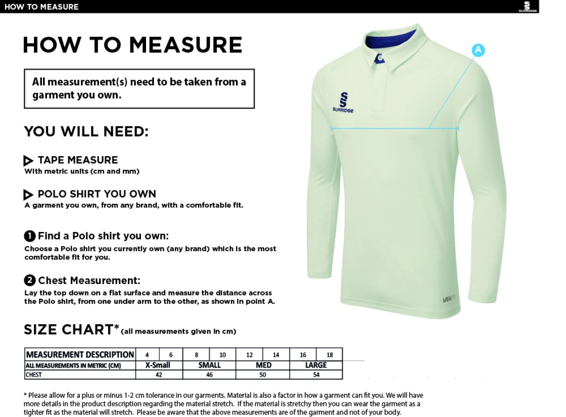 HYTHE & DIBDEN CC DUAL LONG SLEEVE CRICKET SHIRT (WOMENS)-Ivory - Size Guide