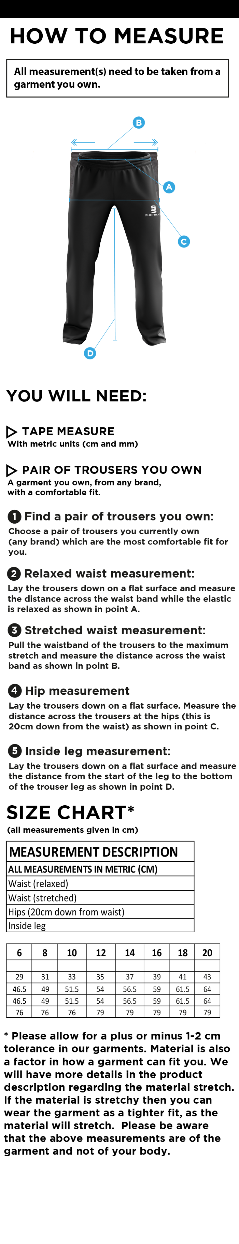HYTHE & DIBDEN CC Classic Tracksuit Pant With Thigh Length Zip Black Female - Size Guide