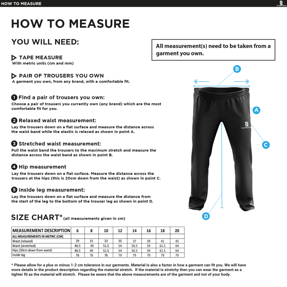 HYTHE & DIBDEN CC Classic Tracksuit Pant With Thigh Length Zip Black Female - Size Guide