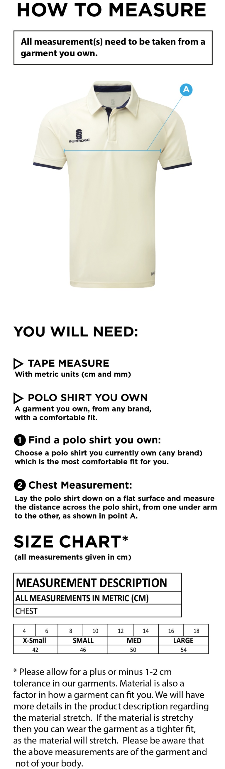 HYTHE & DIBDEN CC Dual Cricket Shirt Short Sleeve Womens - Size Guide